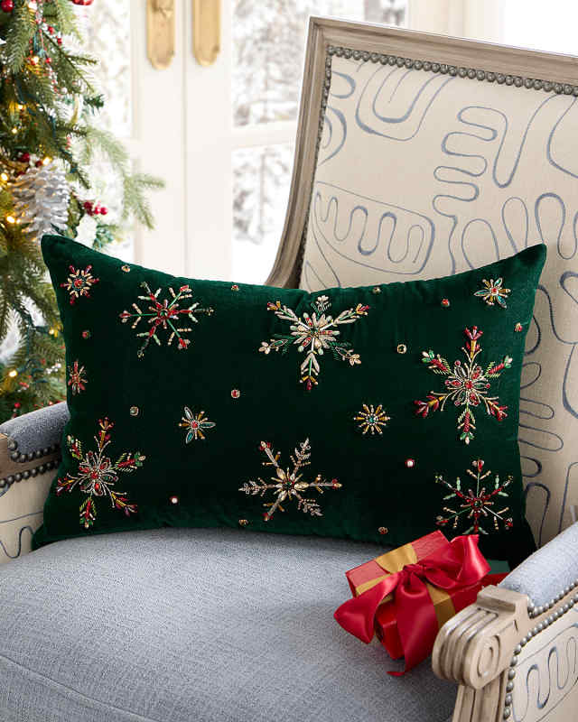 Beaded Snowflakes Classic Christmas Lumbar Pillow, 14" x 22"